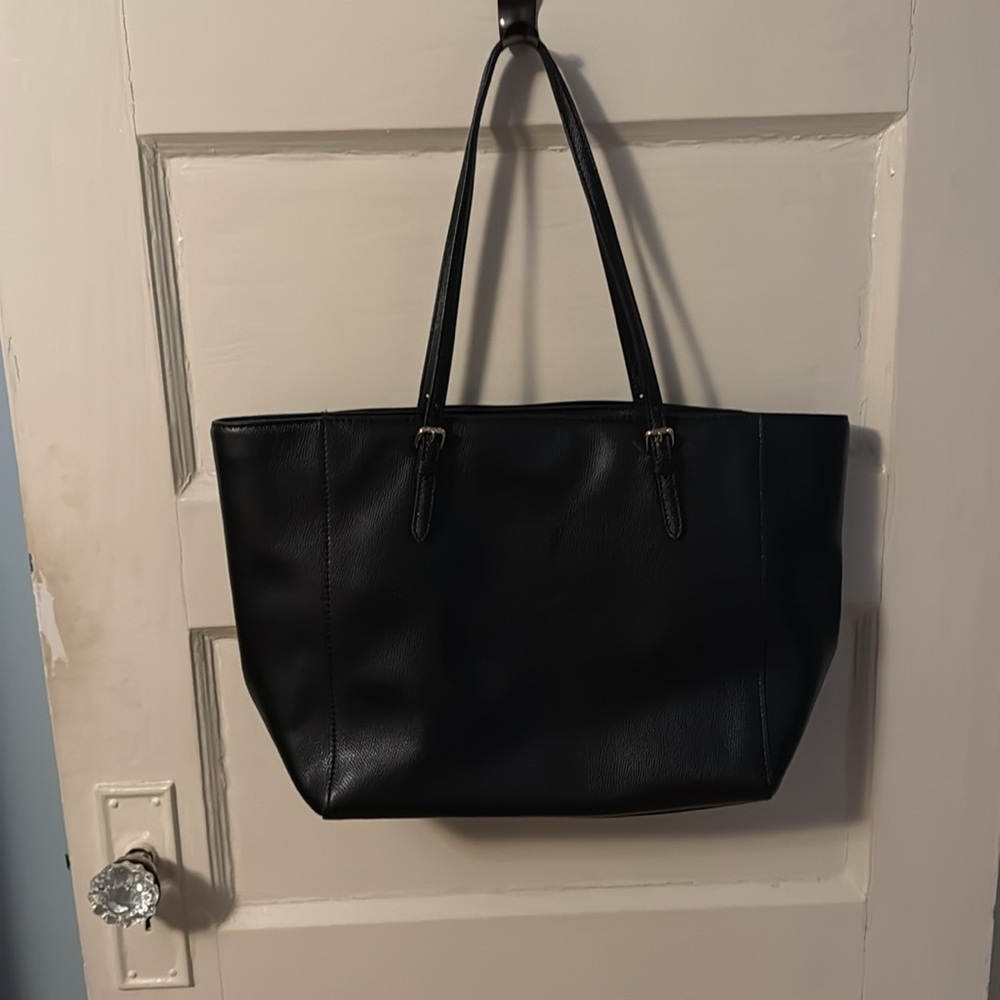 Coach Black Leather tote Bag with gold tone hardware - Picture 3 of 4